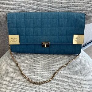 Chanel 2002 Denim Blue Chocolate Choco Bar Clutch Shoulder Bag